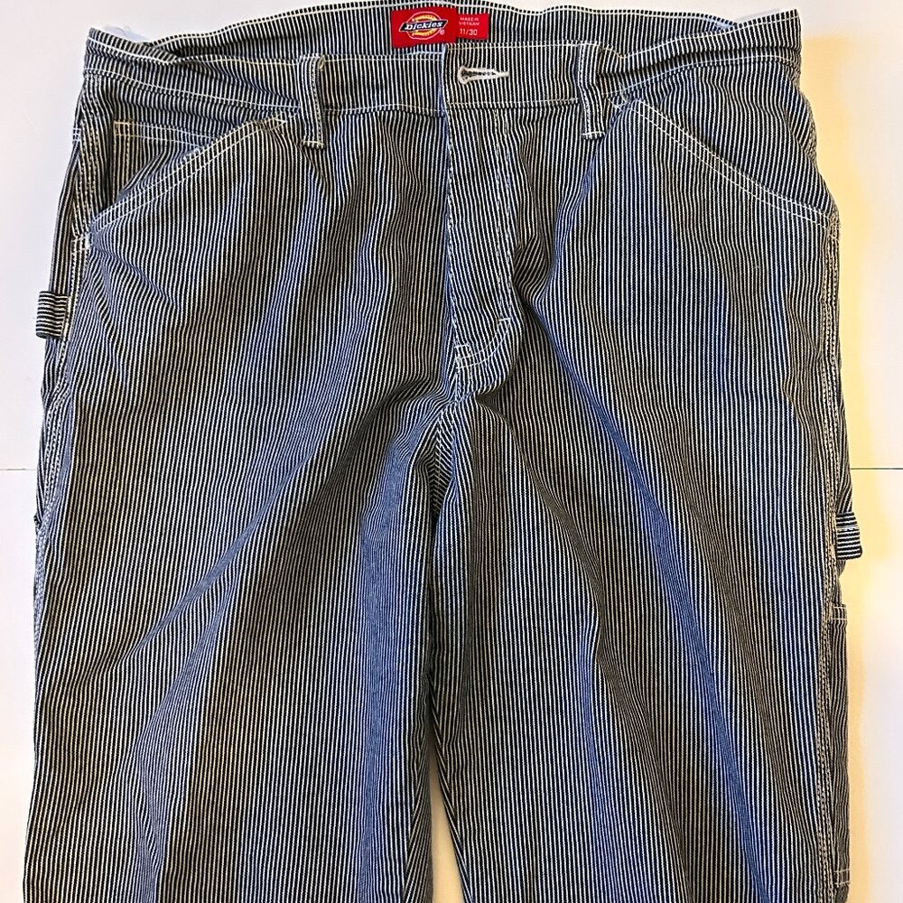 Dickies Women Size 11 30 Stripe Carpenter pant Blue White Jean Denim